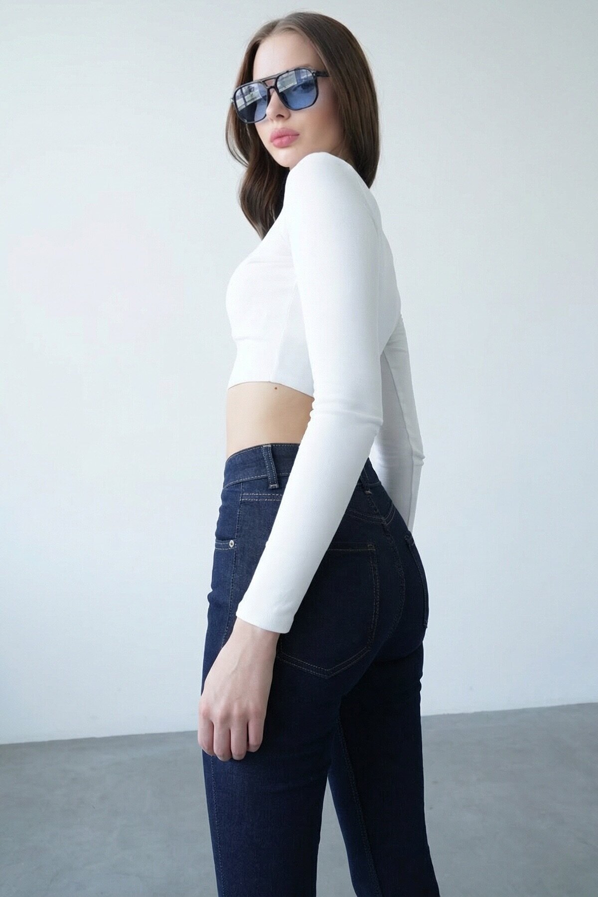 Lacivert 5 Cepli Full Likra İspanyol Paça Jean