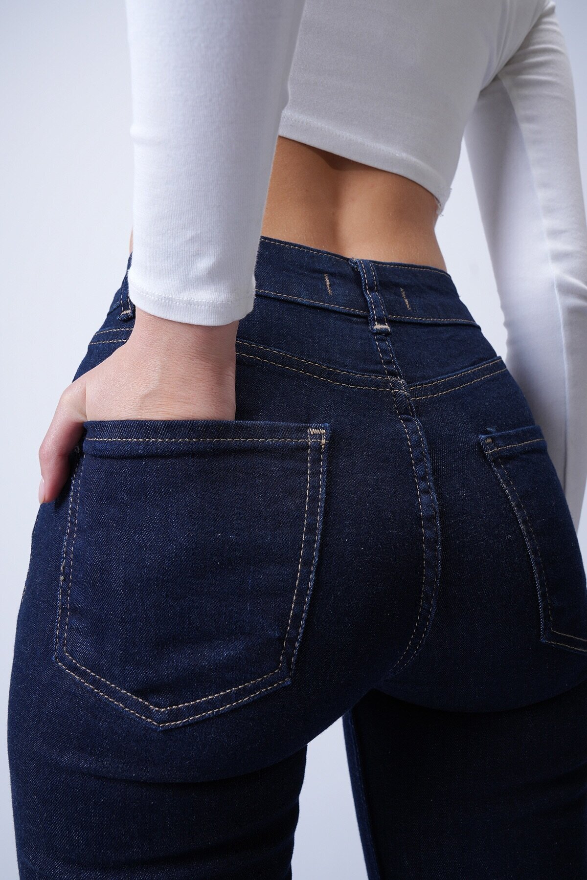 Lacivert 5 Cepli Full Likra İspanyol Paça Jean