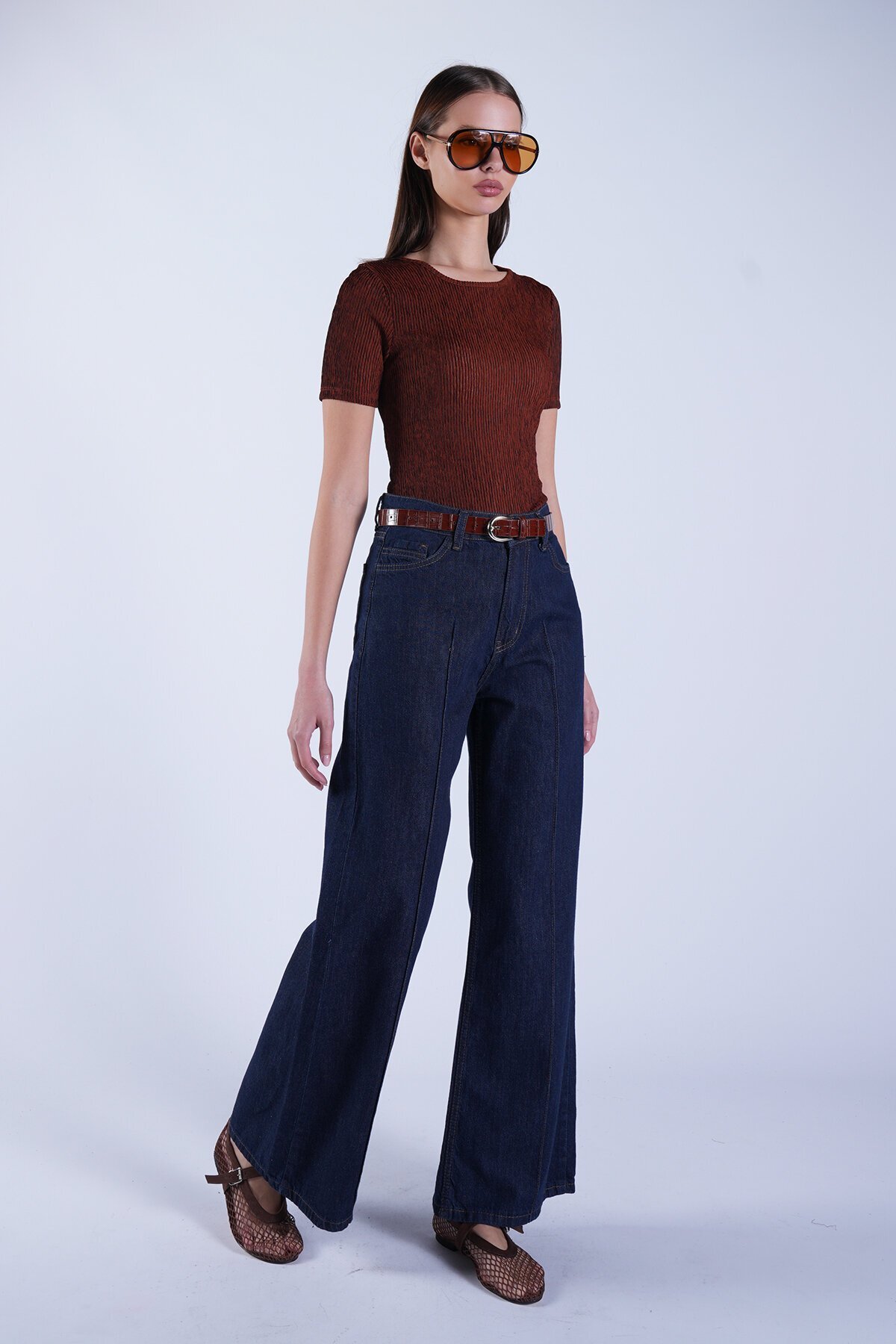 Lacivert Kemerli Palazzo Jean