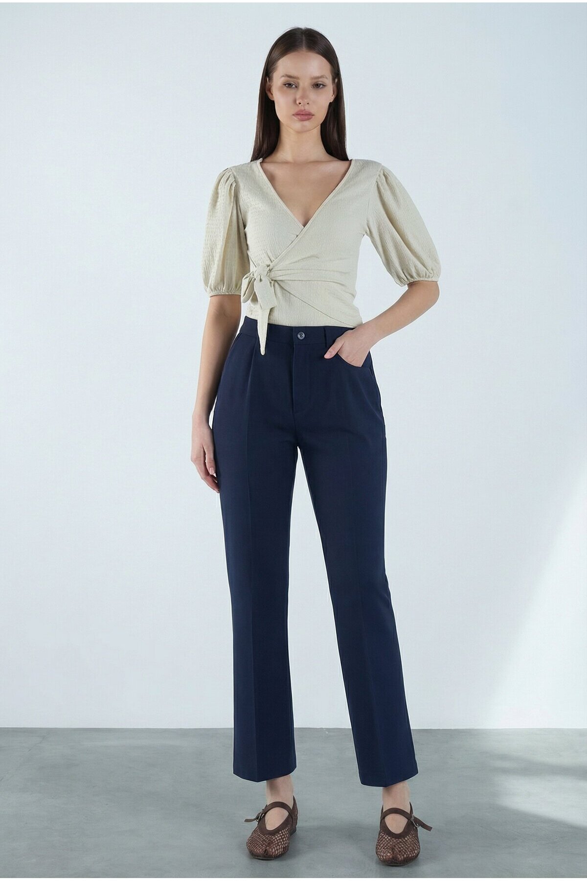 Lacivert Yüksek Bel Havuç Pantolon