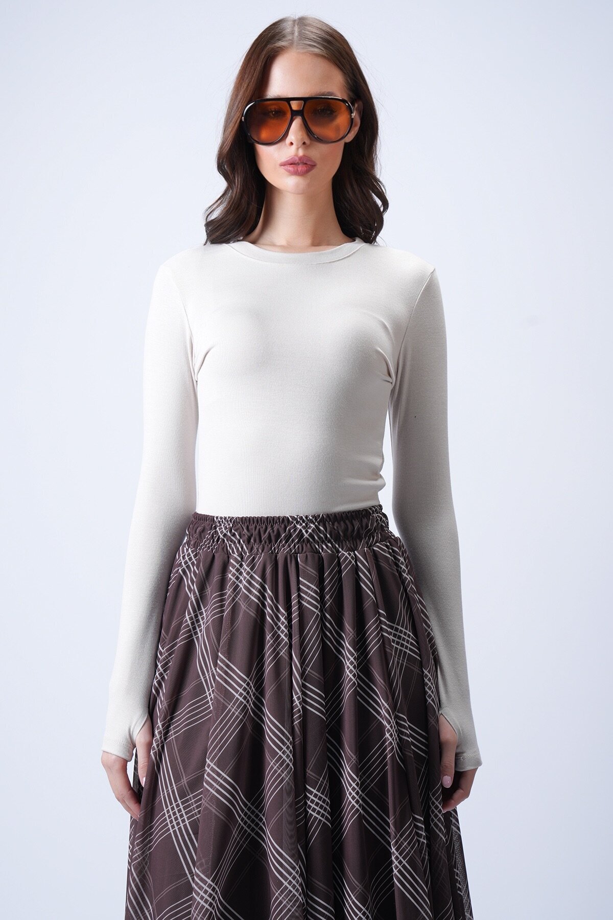 Likralı Uzun Kollu Bluz