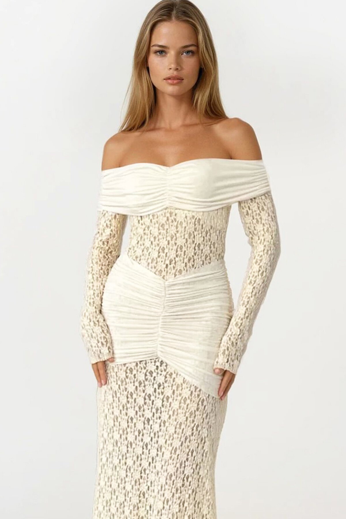 Madonna Yaka Danteli Maxi Boy Elbise