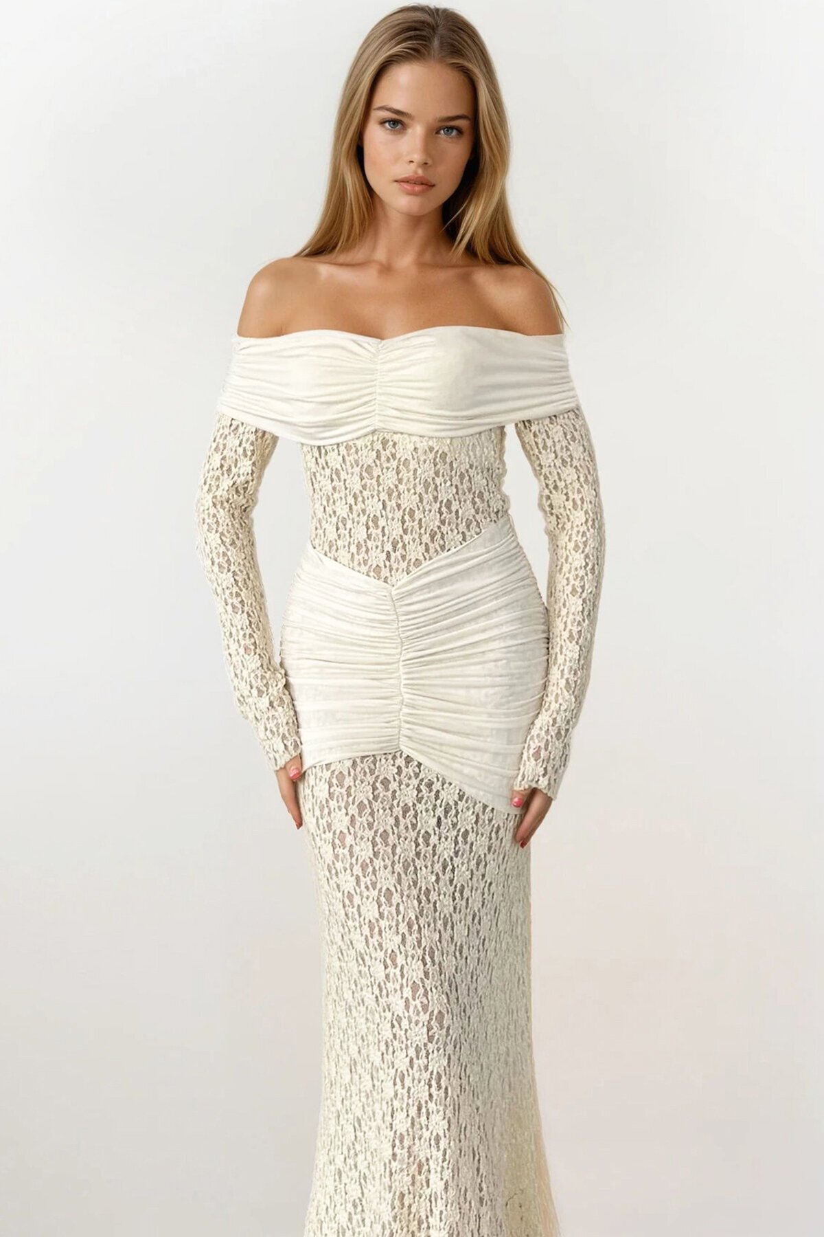 Madonna Yaka Danteli Maxi Boy Elbise