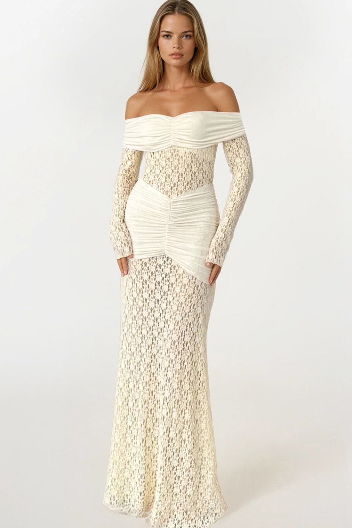 Madonna Yaka Danteli Maxi Boy Elbise