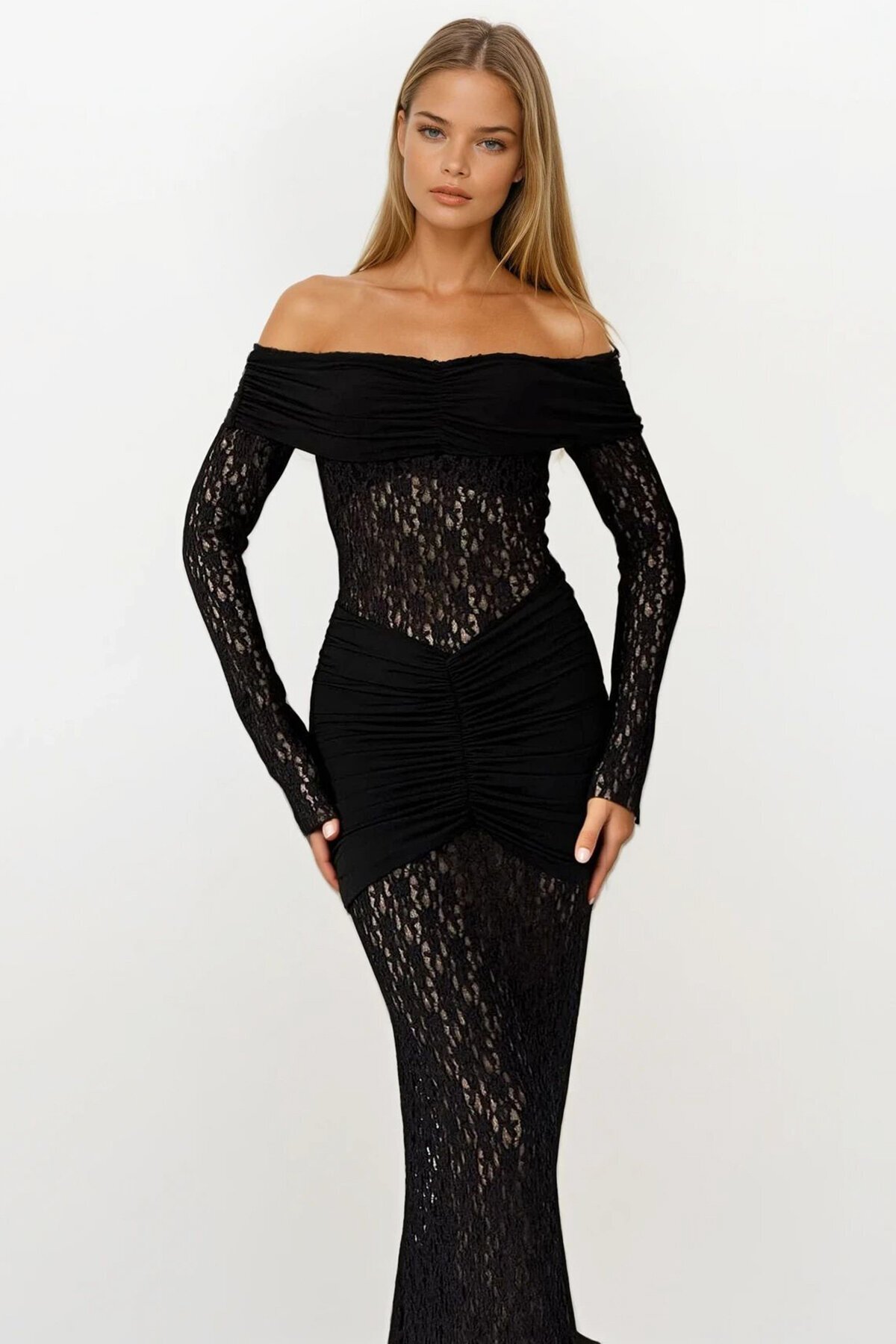 Madonna Yaka Danteli Maxi Boy Elbise