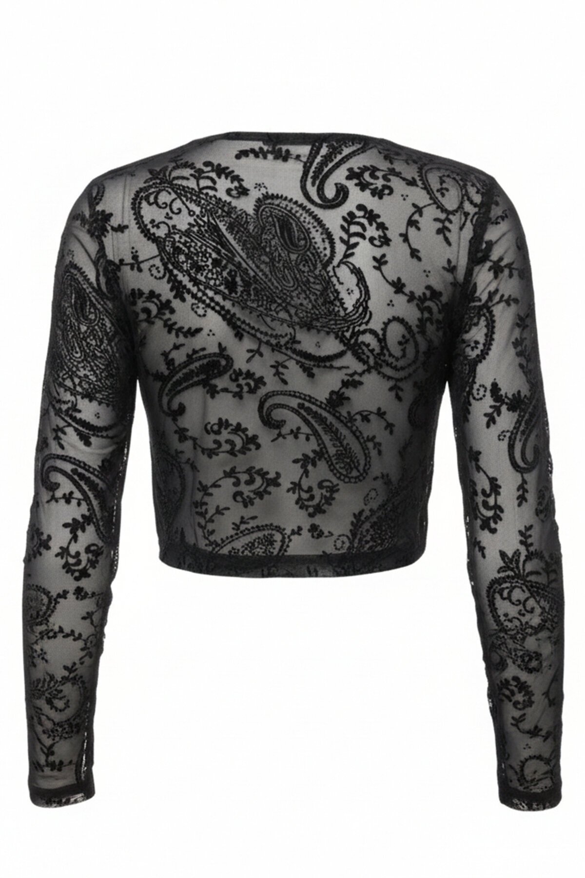 Metal Aksesuarlı İçi Astarlı  V Yaka Crop Likralı Dantel Bluz