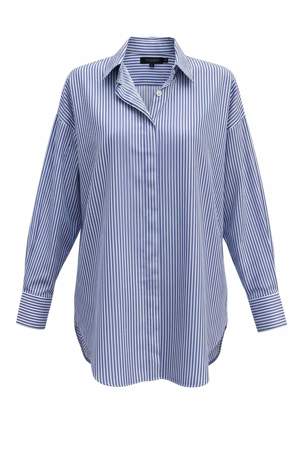 Oval Kesim Çizgili Oversize Gömlek