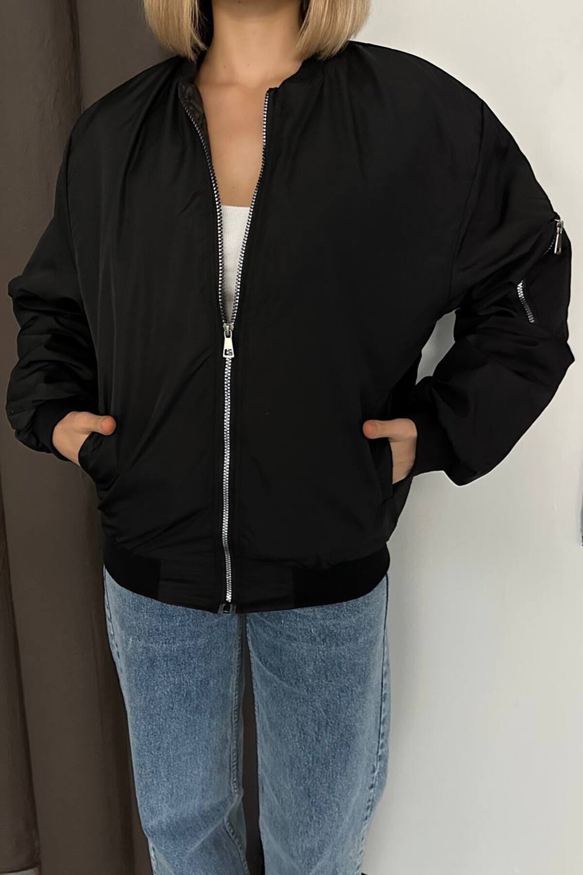 Oversize Fermuarlı Bomber Ceket