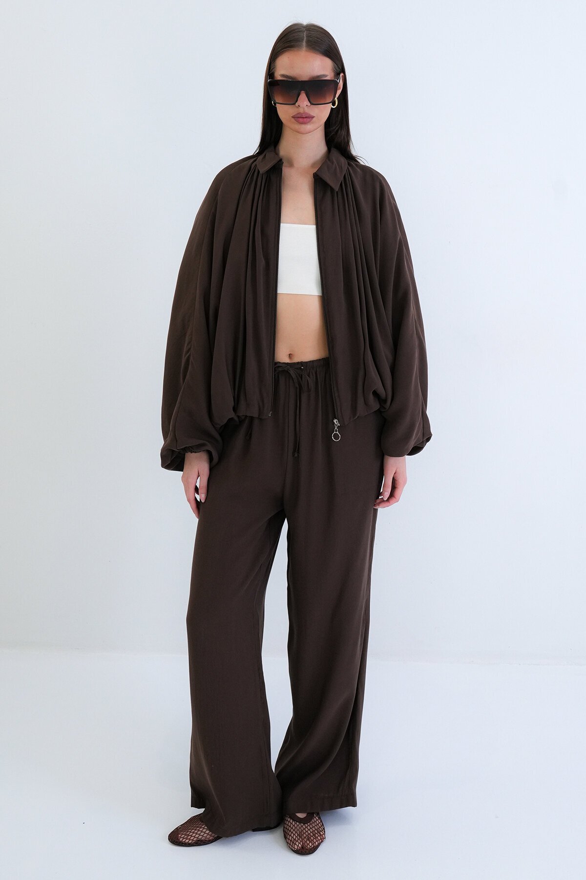 Oversize Hırka Ve Lastikli Pantolon Takım