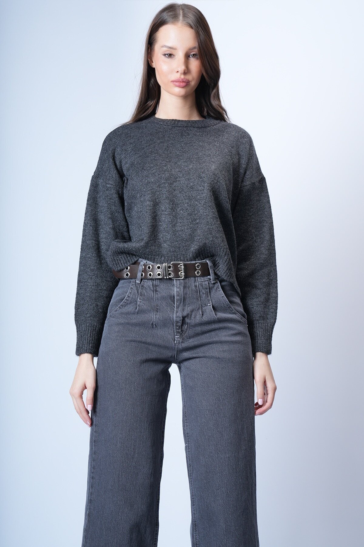 Antrasit Oversize Kısa Kazak