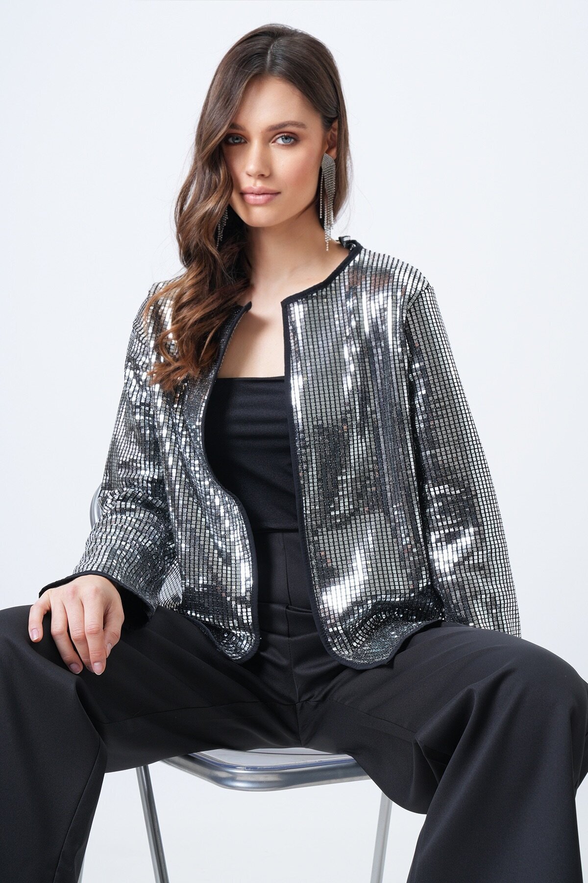 Payetli Açık Form Ceket