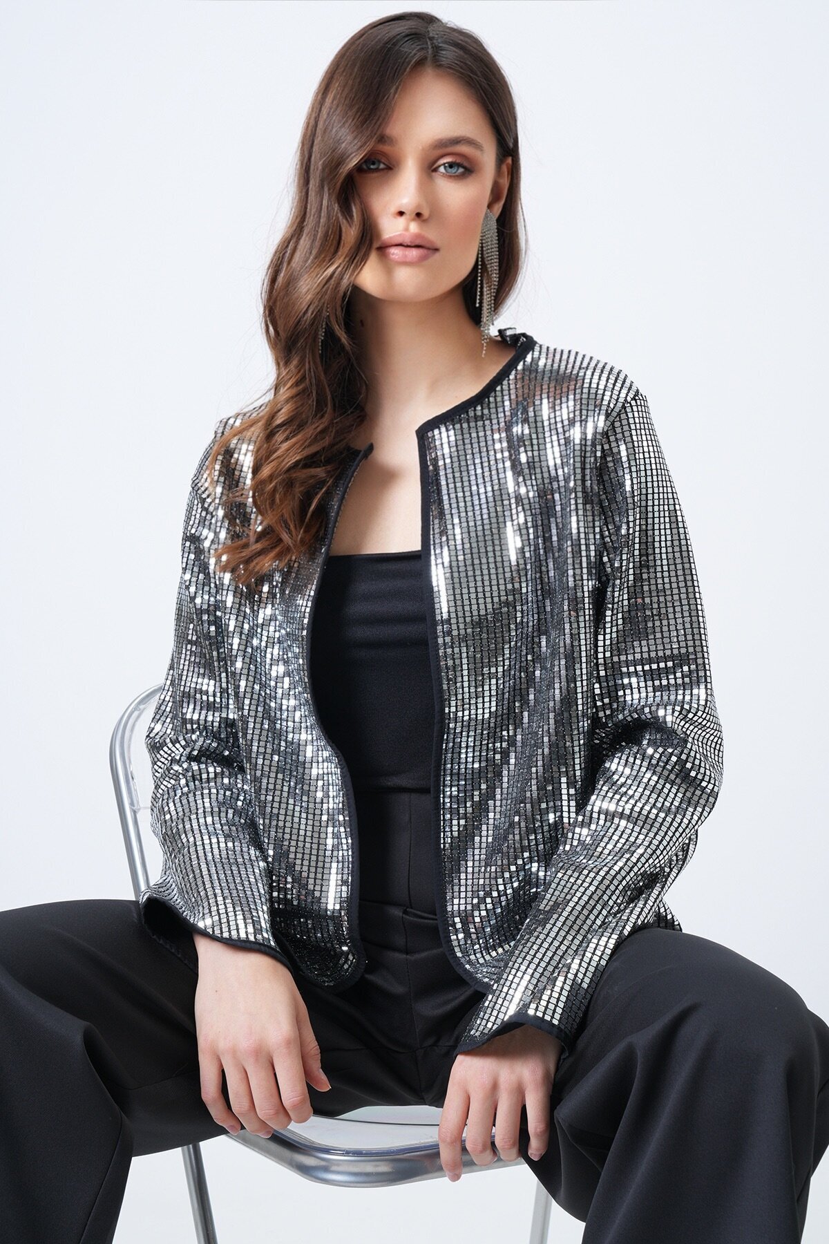 Payetli Açık Form Ceket