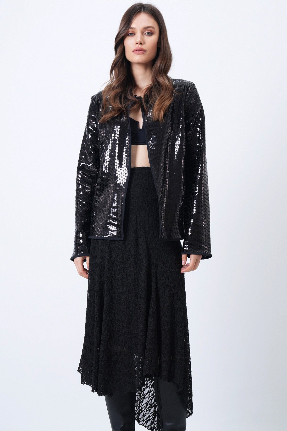 Payetli Açık Form Ceket