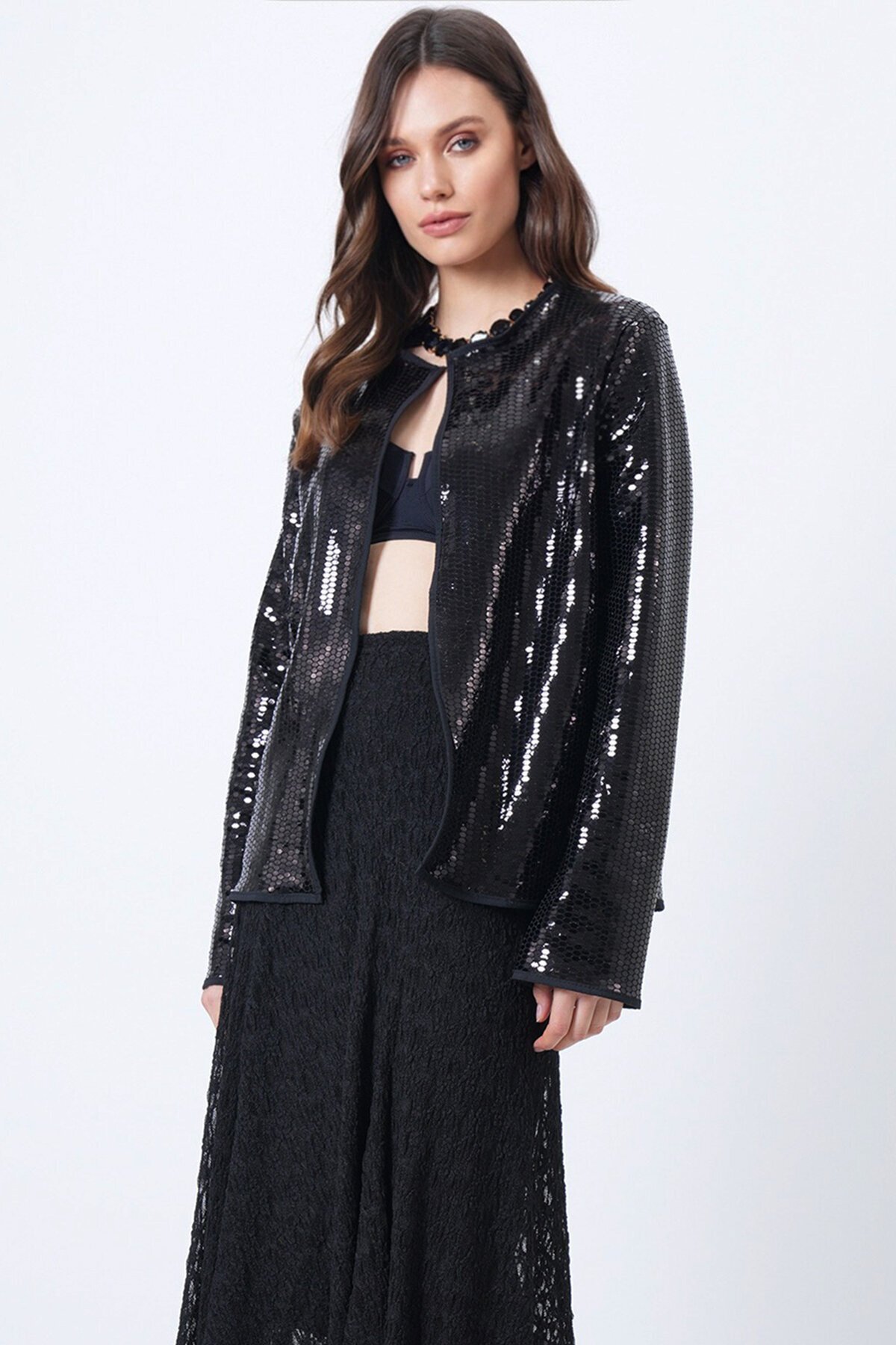 Payetli Açık Form Ceket