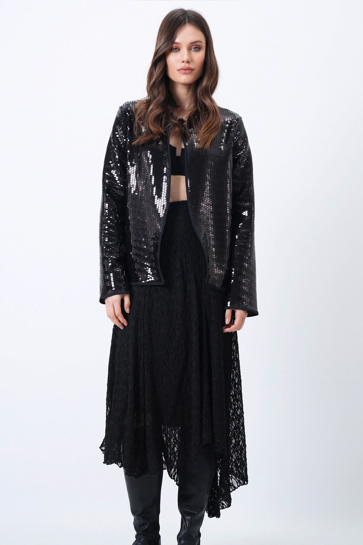 Payetli Açık Form Ceket