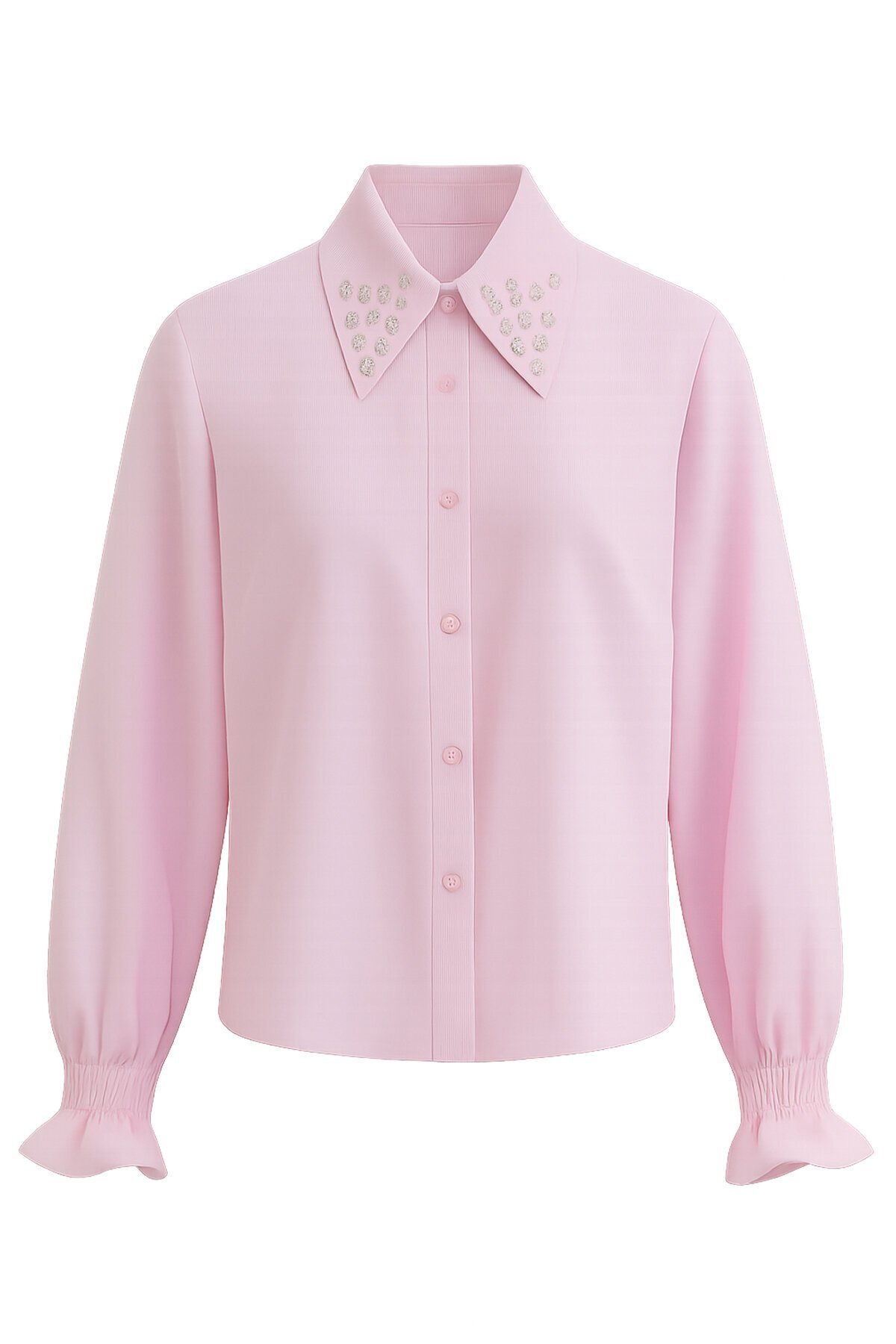 Pembe İnci Ve Taş İşlemeli Aerobin Gömlek