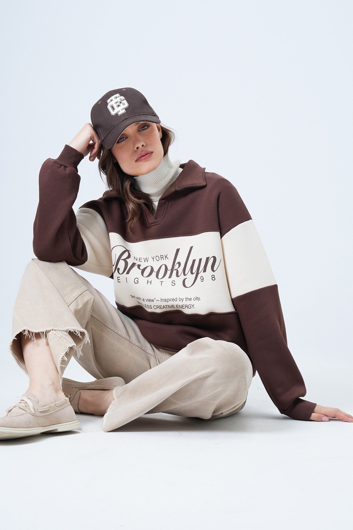 Polo Yaka Baskılı Sweatshirt