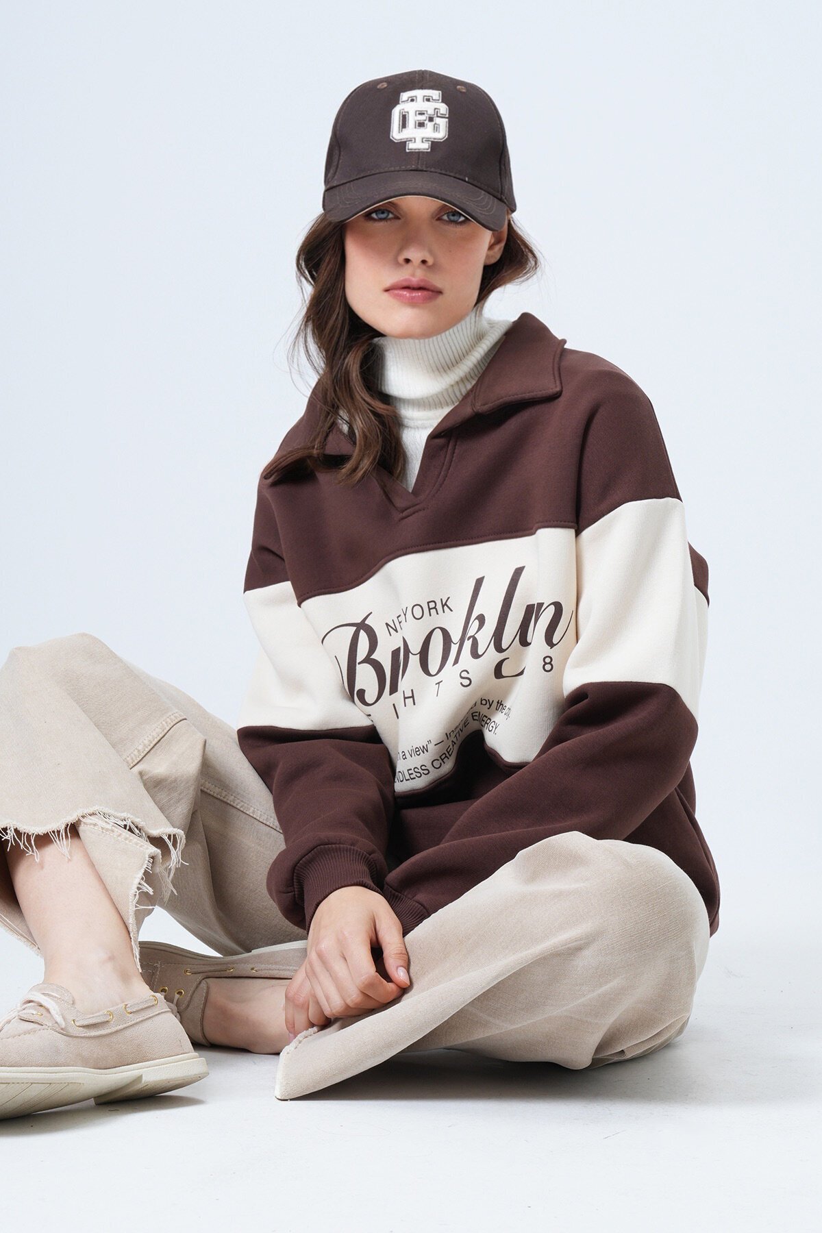 Polo Yaka Baskılı Sweatshirt