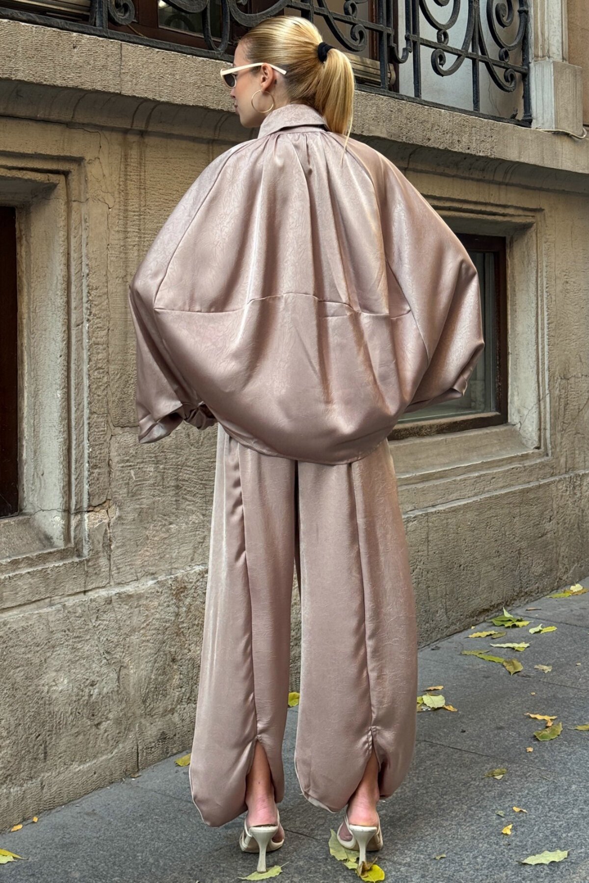 Polo Yaka Yarasa Kol Fermuar Kapamalı Ceket Ve Beli Lastlikli Pantolon Salaş Takım