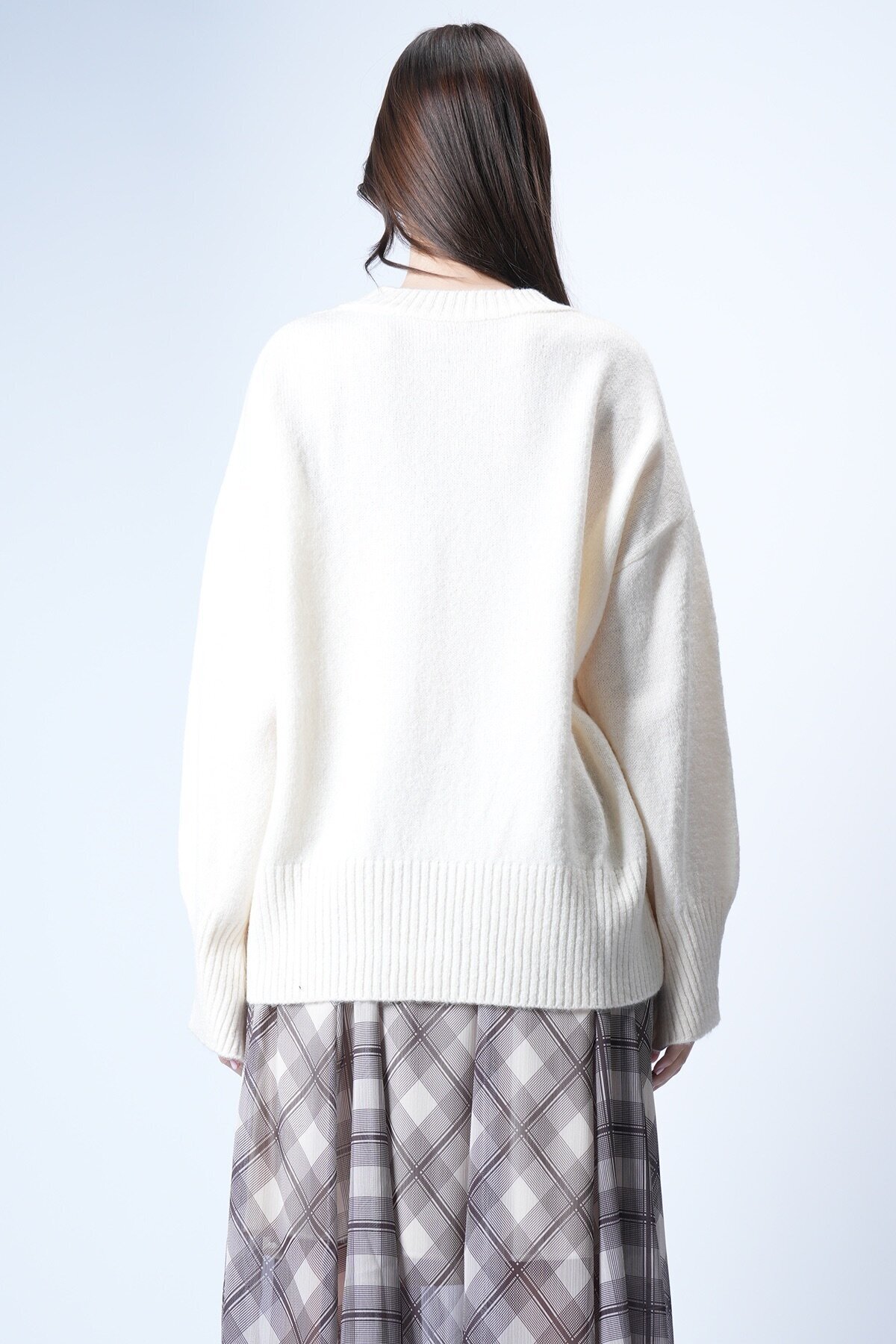 Krem Ribanalı Triko Kazak