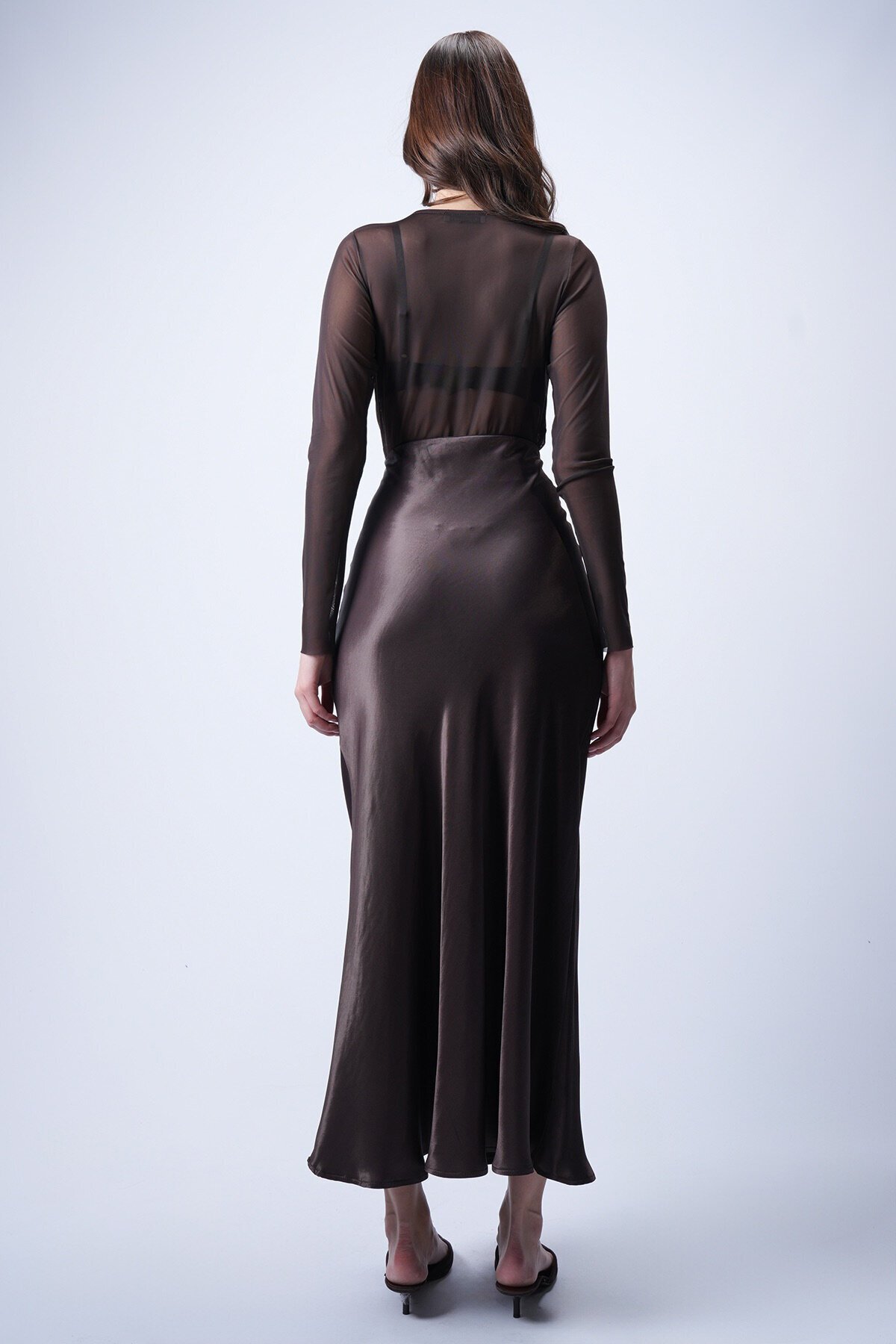 Acı Kahve Saten Maxi Etek