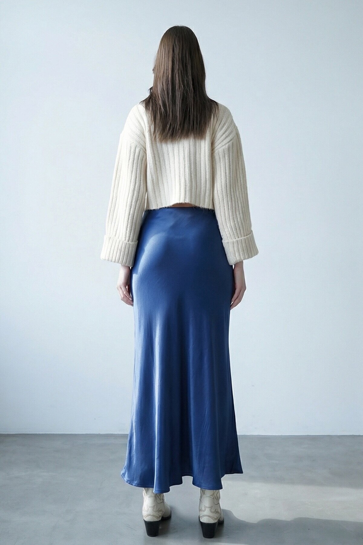 Lacivert Saten Maxi Etek