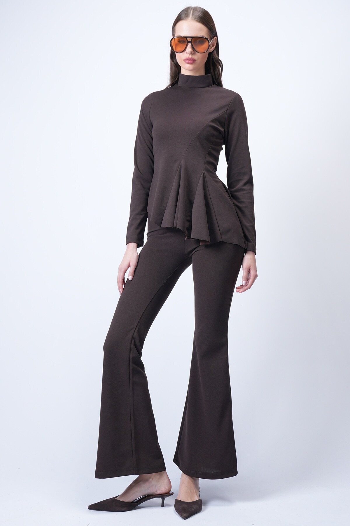 Kahverengi Scuba Crep Volanlı Takım