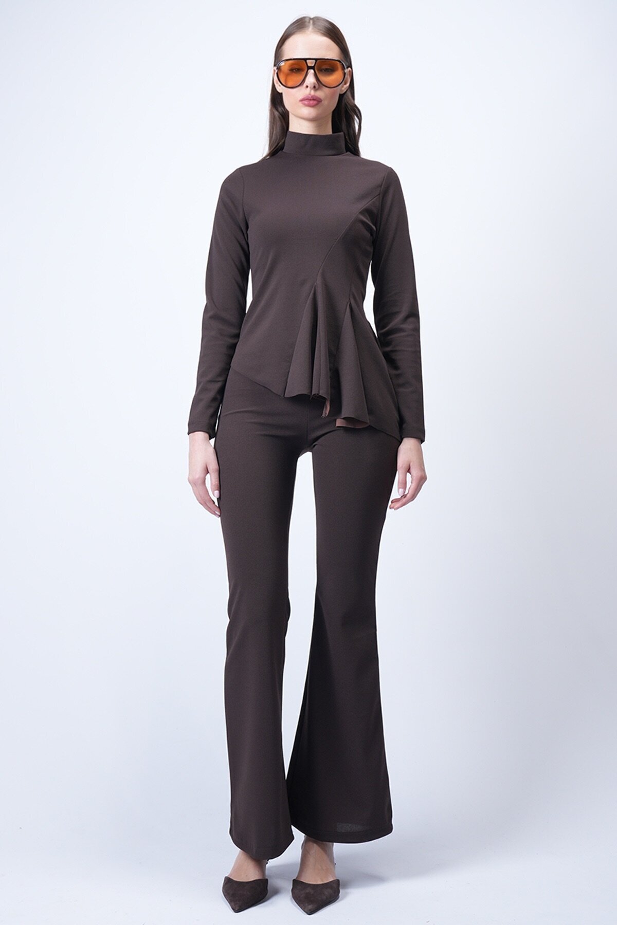 Kahverengi Scuba Crep Volanlı Takım