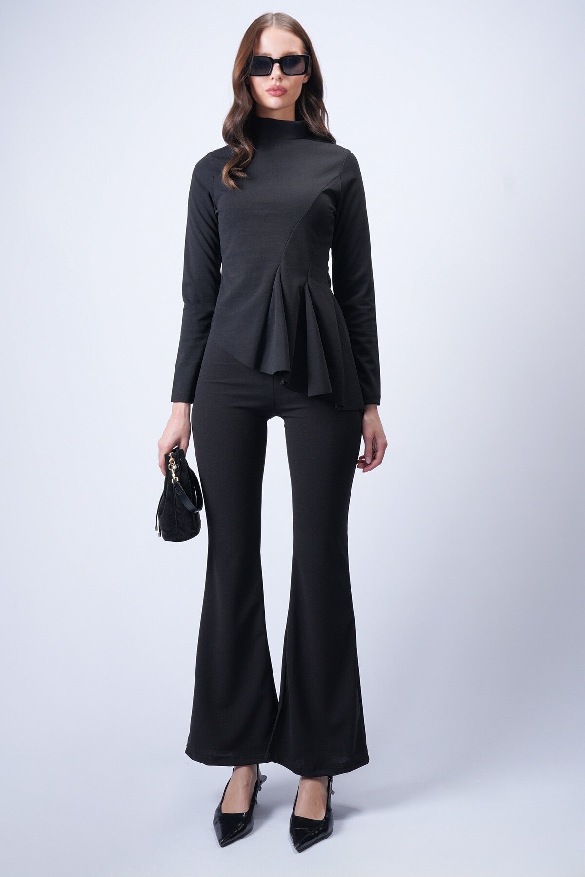 Siyah Scuba Crep Volanlı Takım