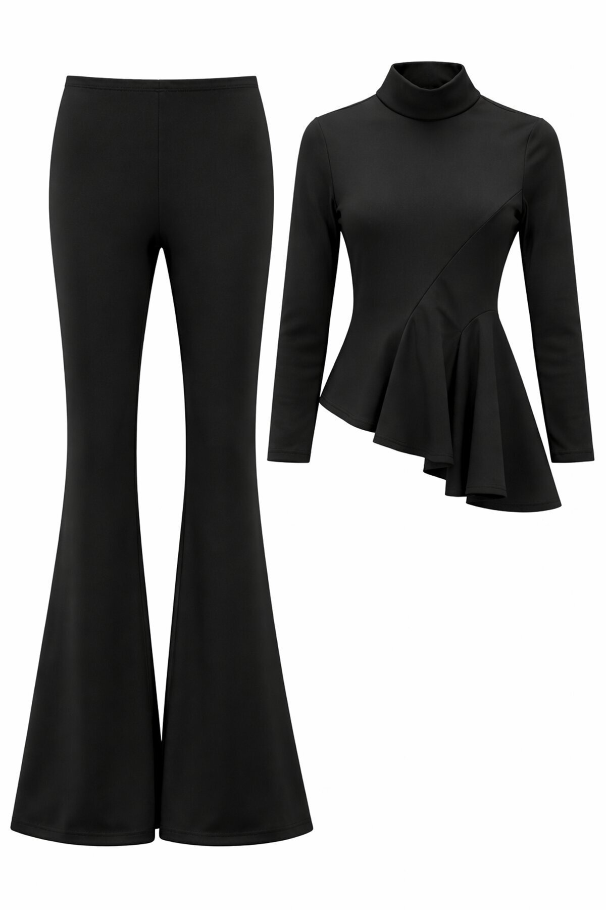 Siyah Scuba Crep Volanlı Takım