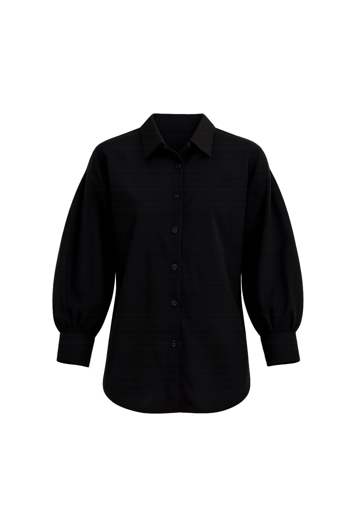 Siyah Balon Kol Gizli Patlı Dokuma Gömlek