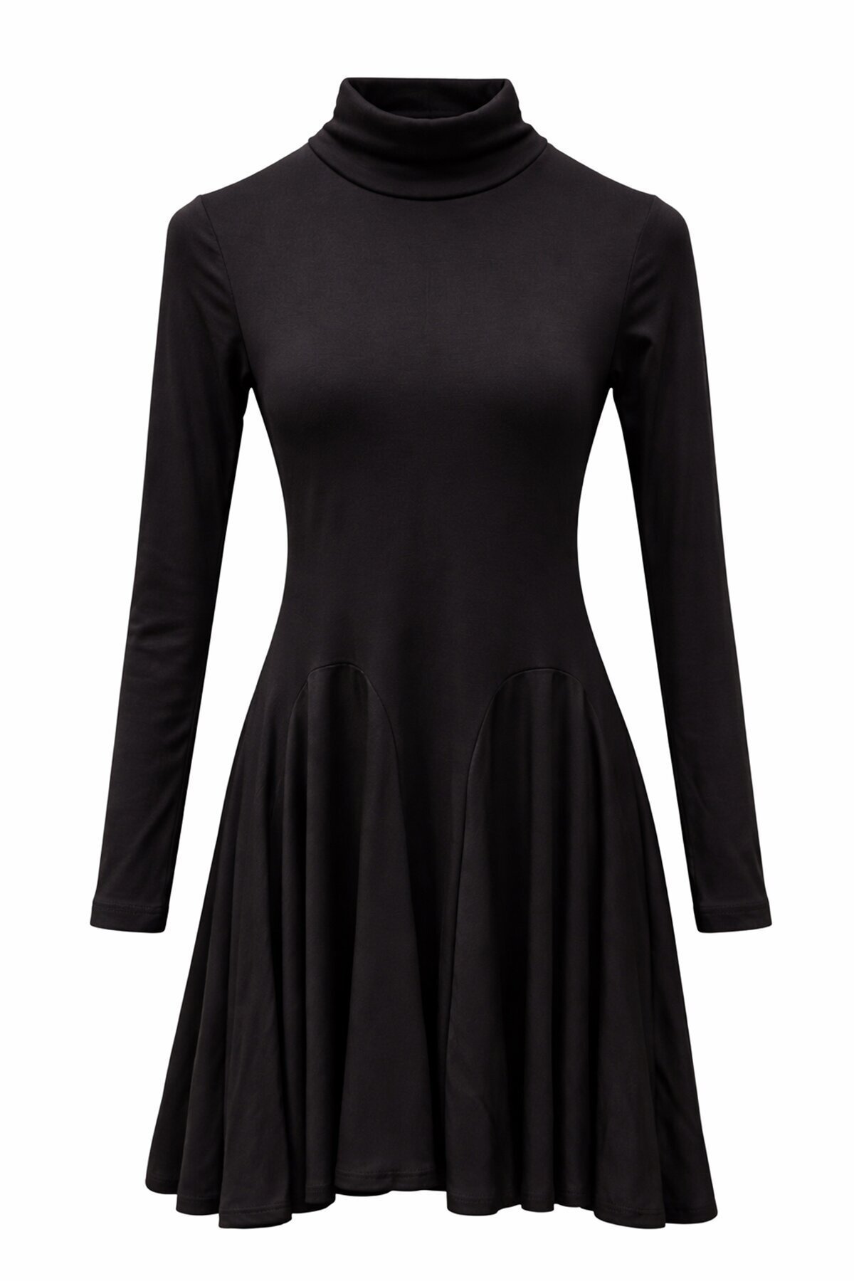 Siyah Dik Yaka Mini Elbise