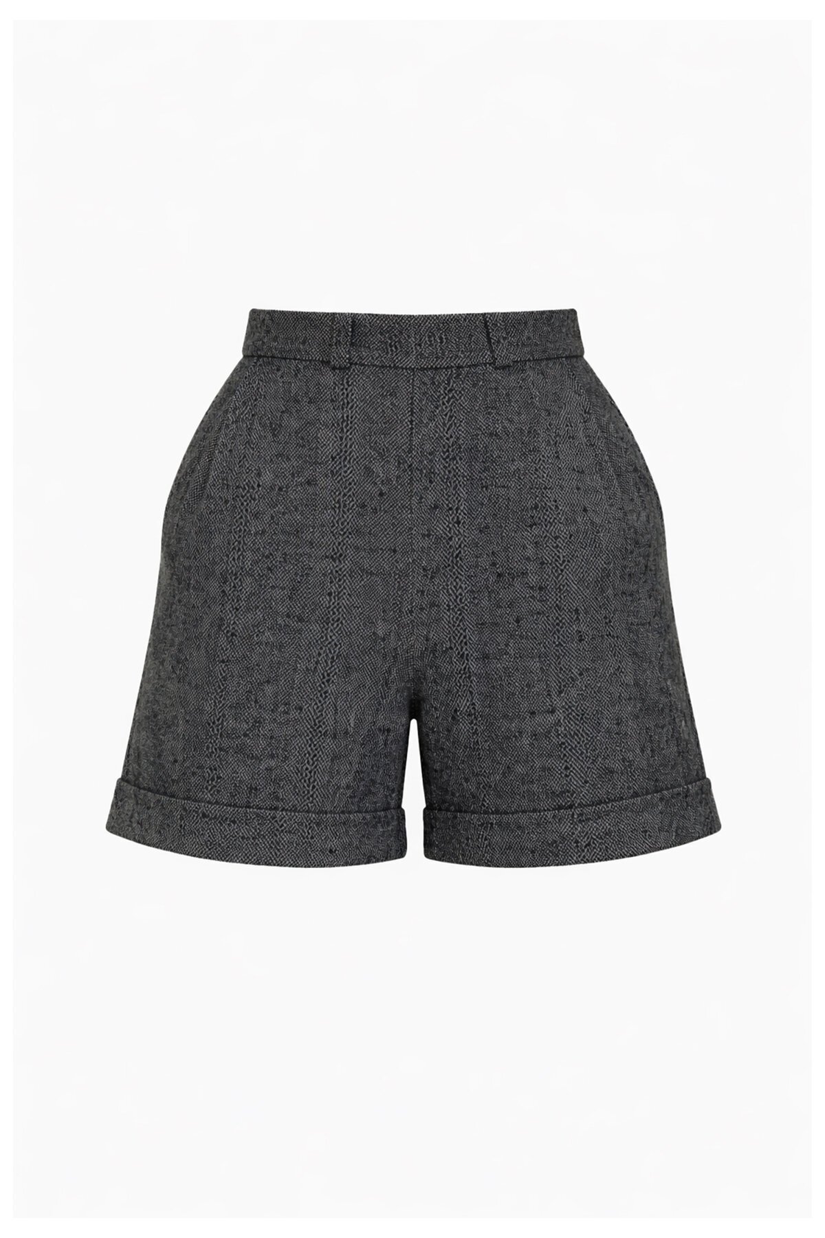 Siyah Duble Paça Çift Cepli Kışlık Kaşe Şort