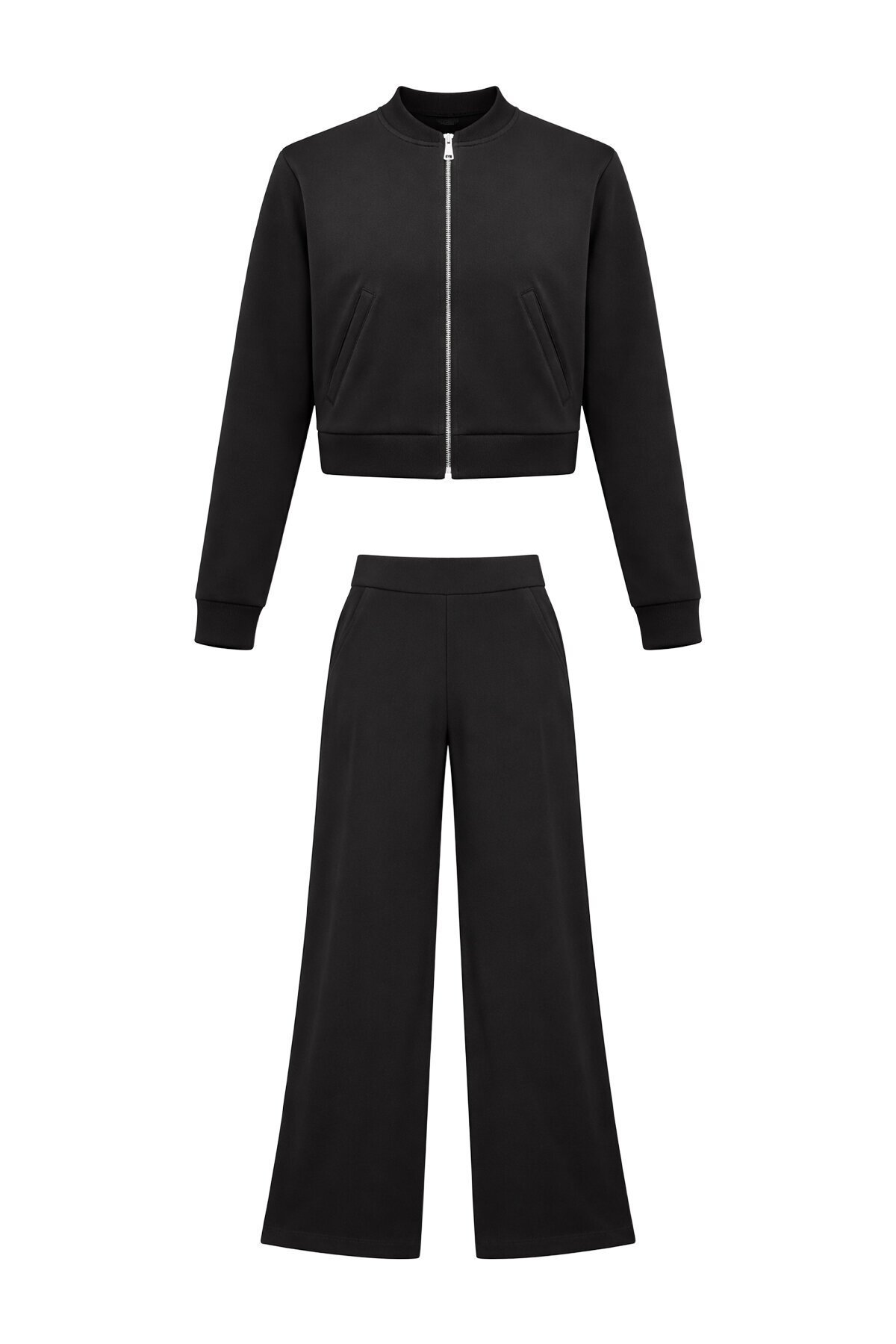 Siyah Fermuarlı Hırka Pantolon Takım
