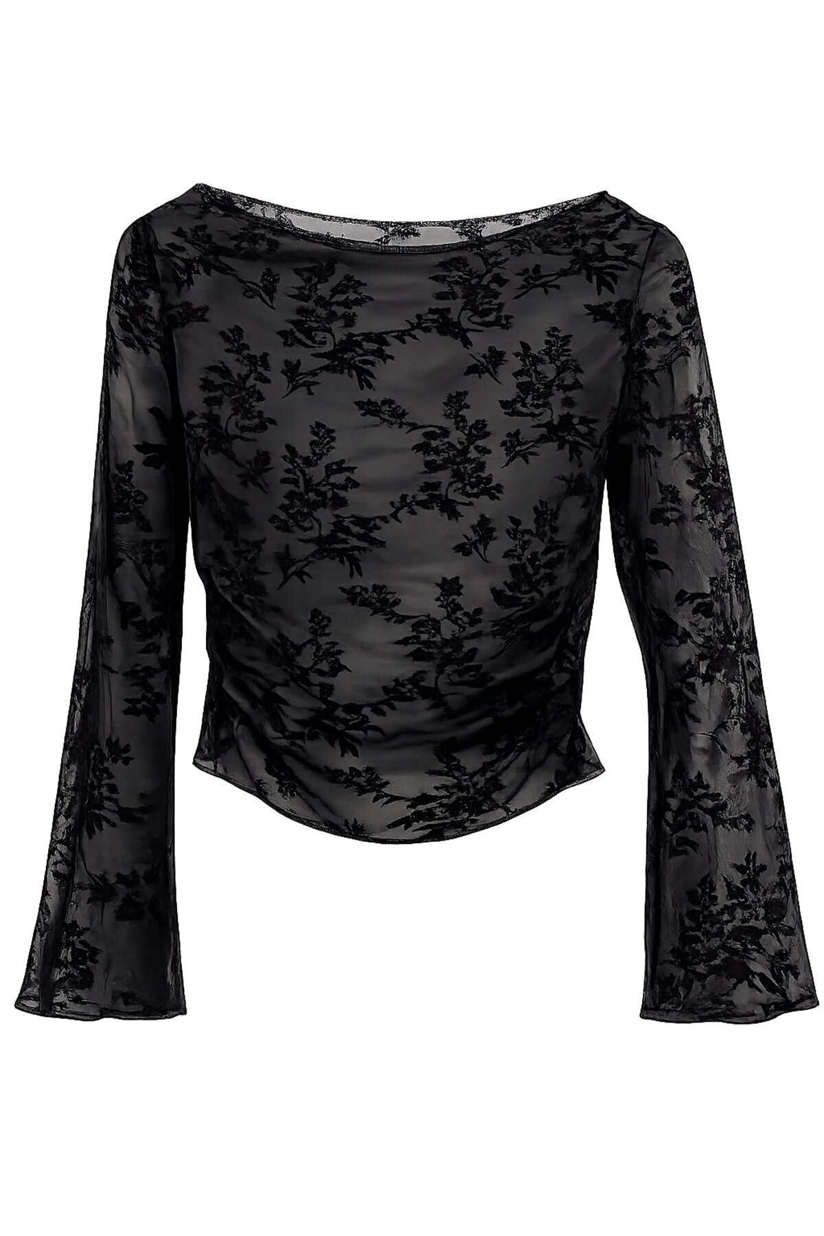 Siyah Transparan İşlemeli Bluz