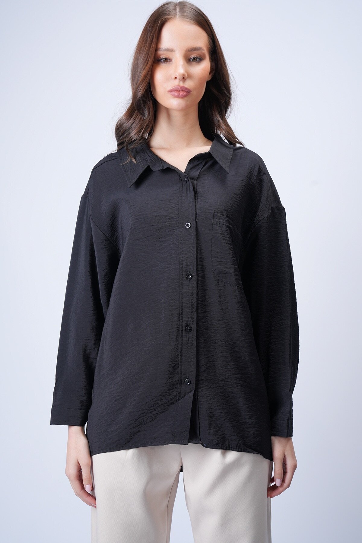 Siyah Tek Cepli Oversize Gömlek