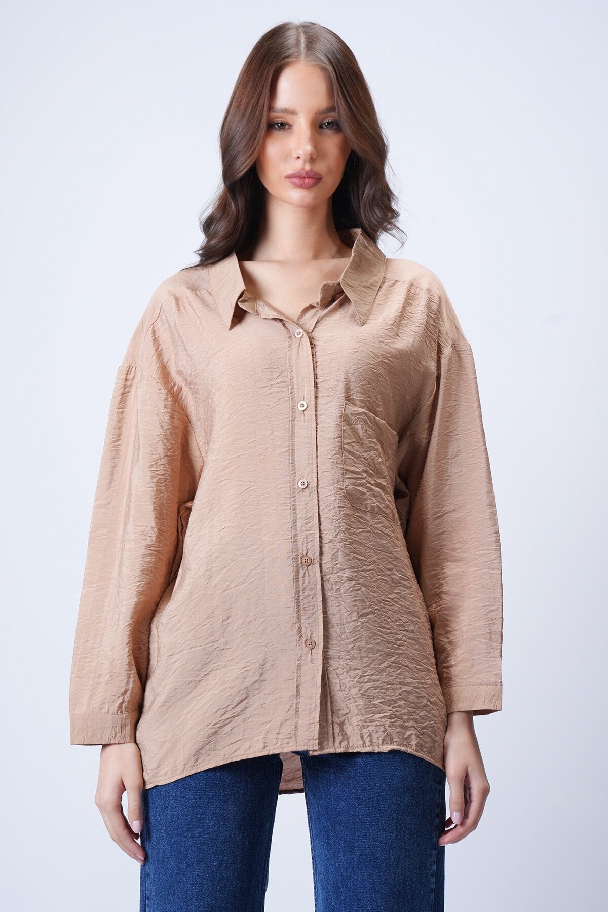 Camel Tek Cepli Oversize Gömlek