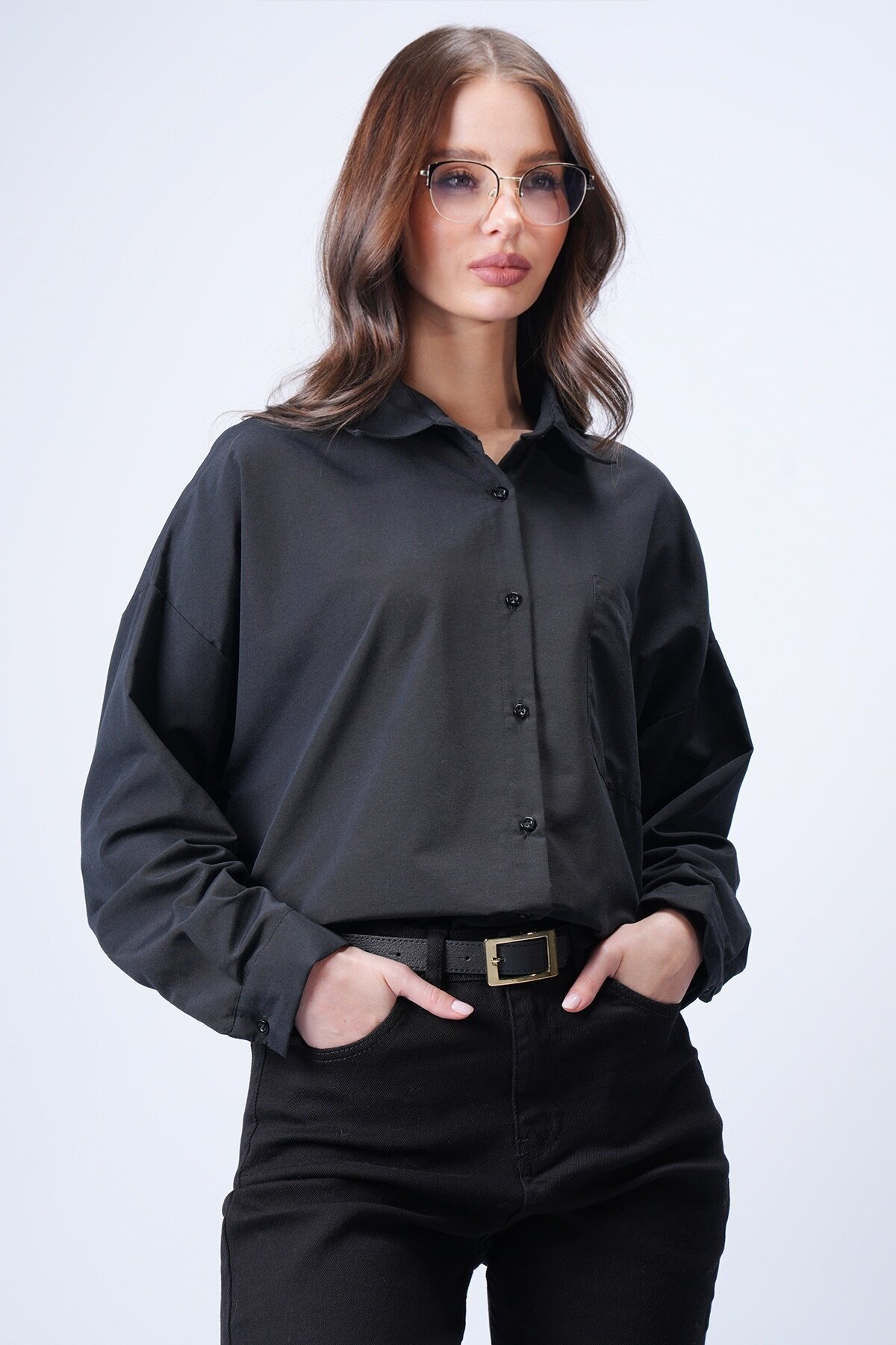 Siyah Tek Cepli Oversize Gömlek