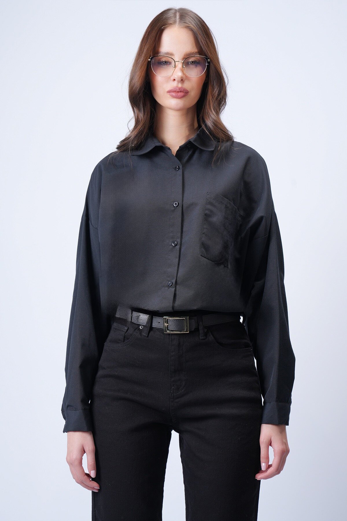 Siyah Tek Cepli Oversize Gömlek