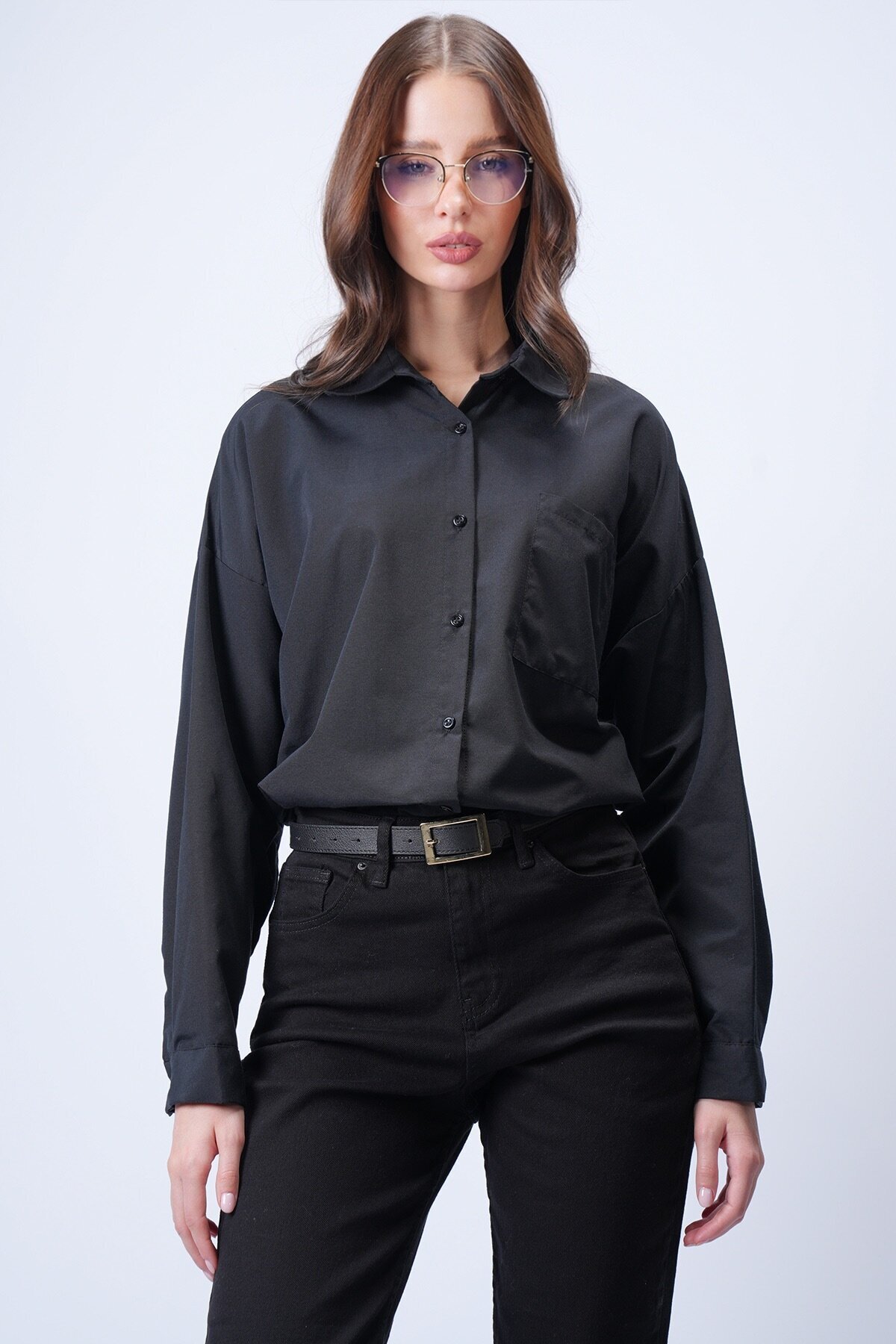 Siyah Tek Cepli Oversize Gömlek