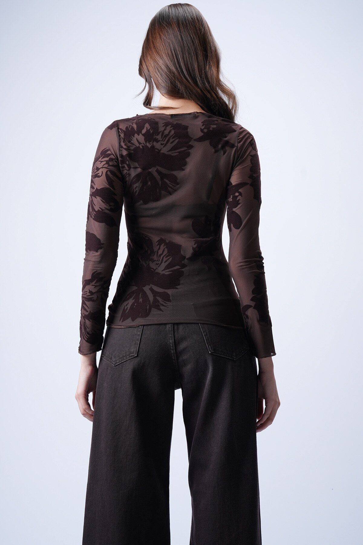 Acı Kahve Transparan Bluz