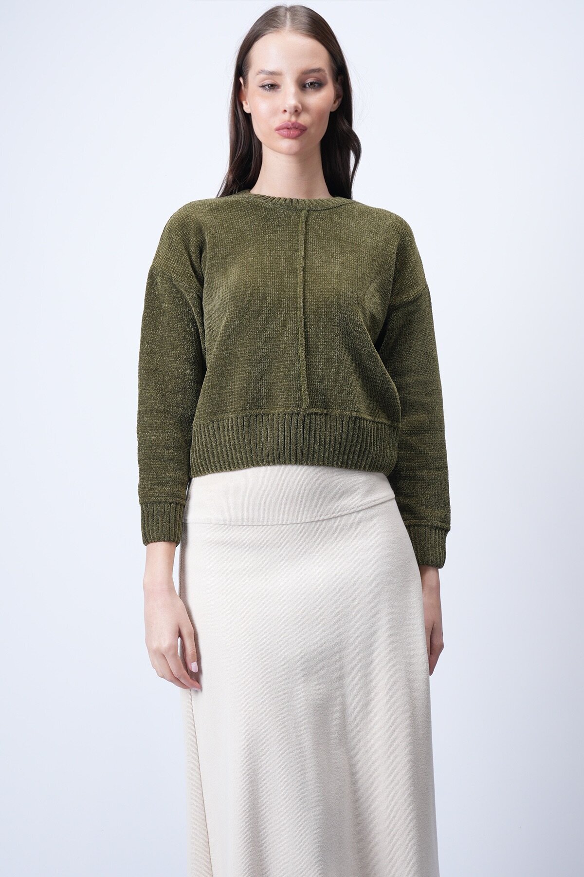 Haki Triko Kısa Kazak