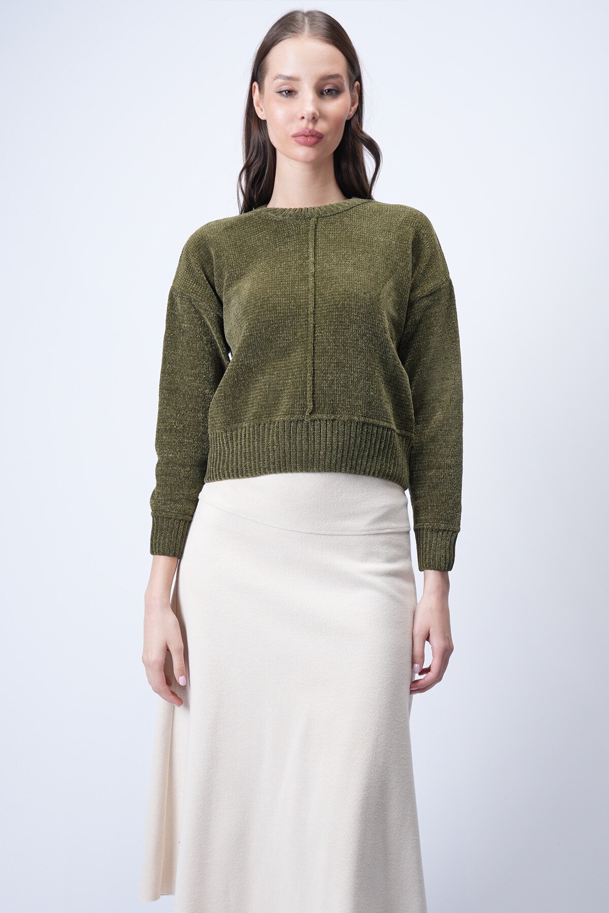 Haki Triko Kısa Kazak