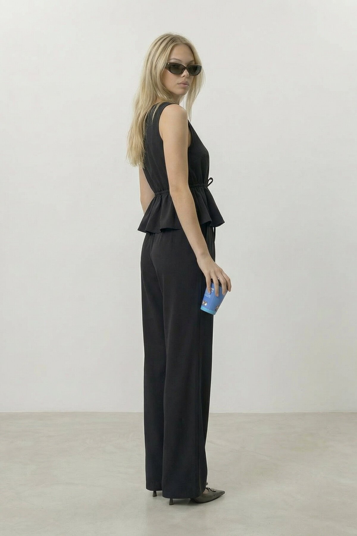 V Yaka Bağlamalı Bluz Ve Pantolon Takım