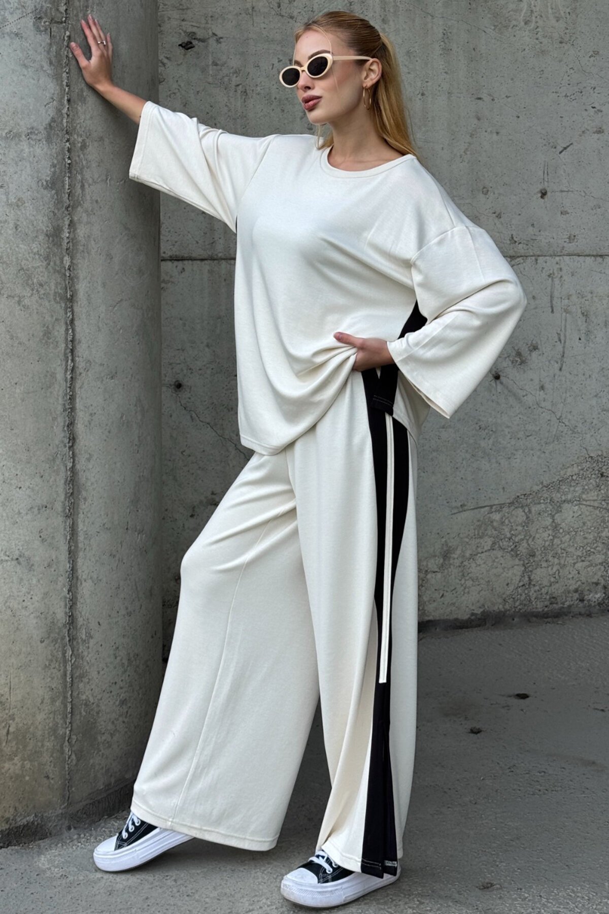 Yan Şerit Detaylı Oversize İkili Takım