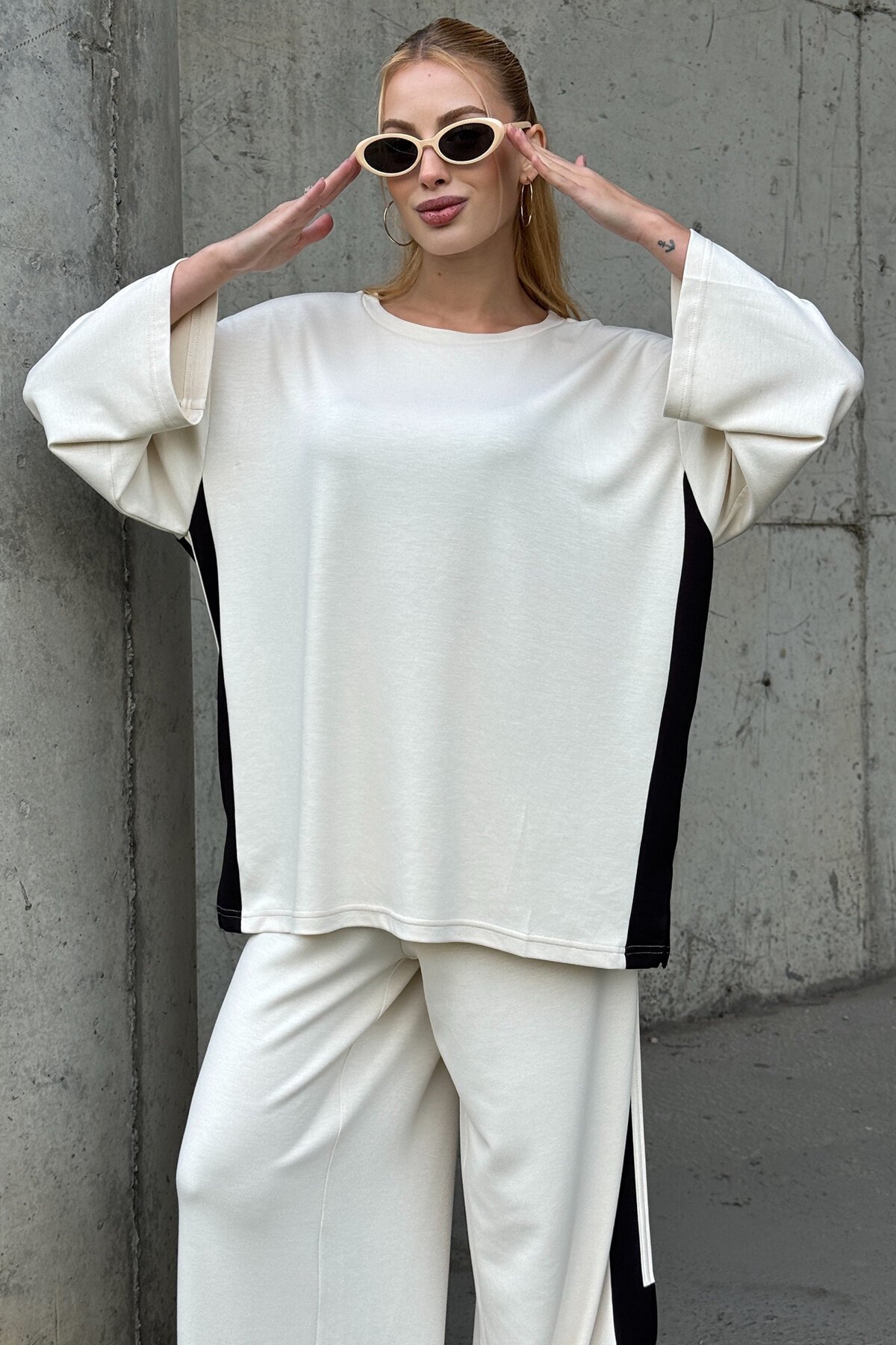 Yan Şerit Detaylı Oversize İkili Takım