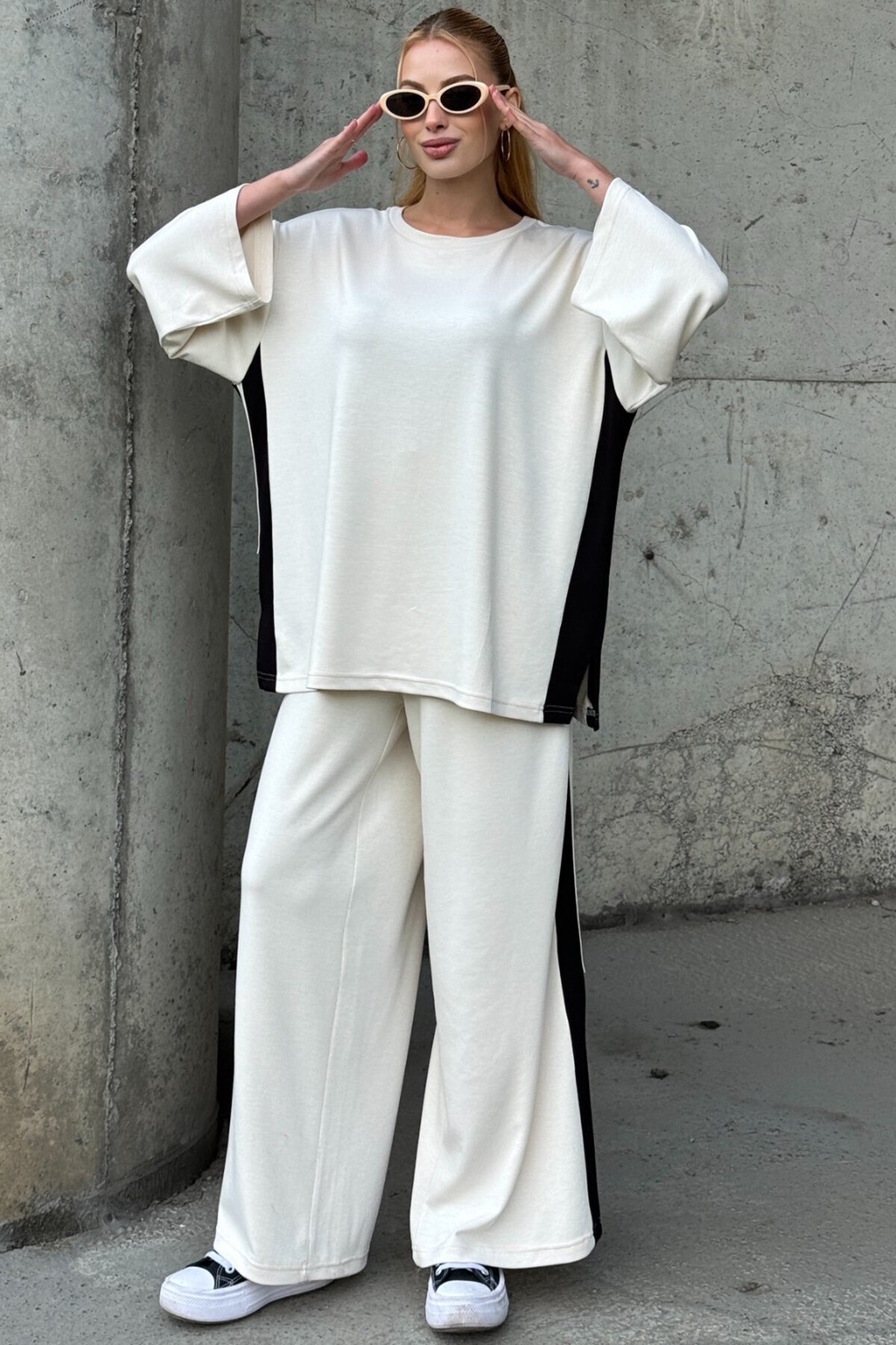 Yan Şerit Detaylı Oversize İkili Takım