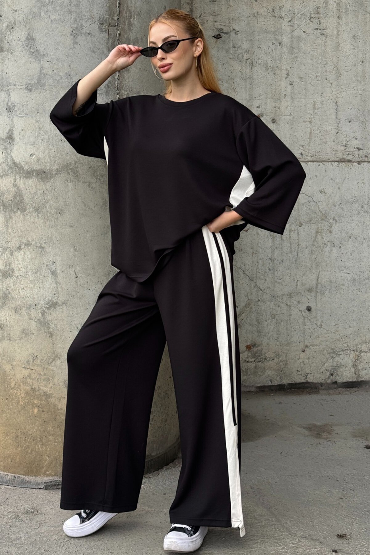 Yan Şerit Detaylı Oversize İkili Takım