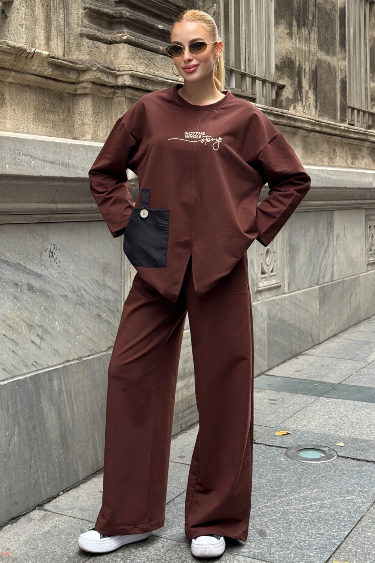 Yazı Baskılı Cep Detaylı Salaş İkili Takım