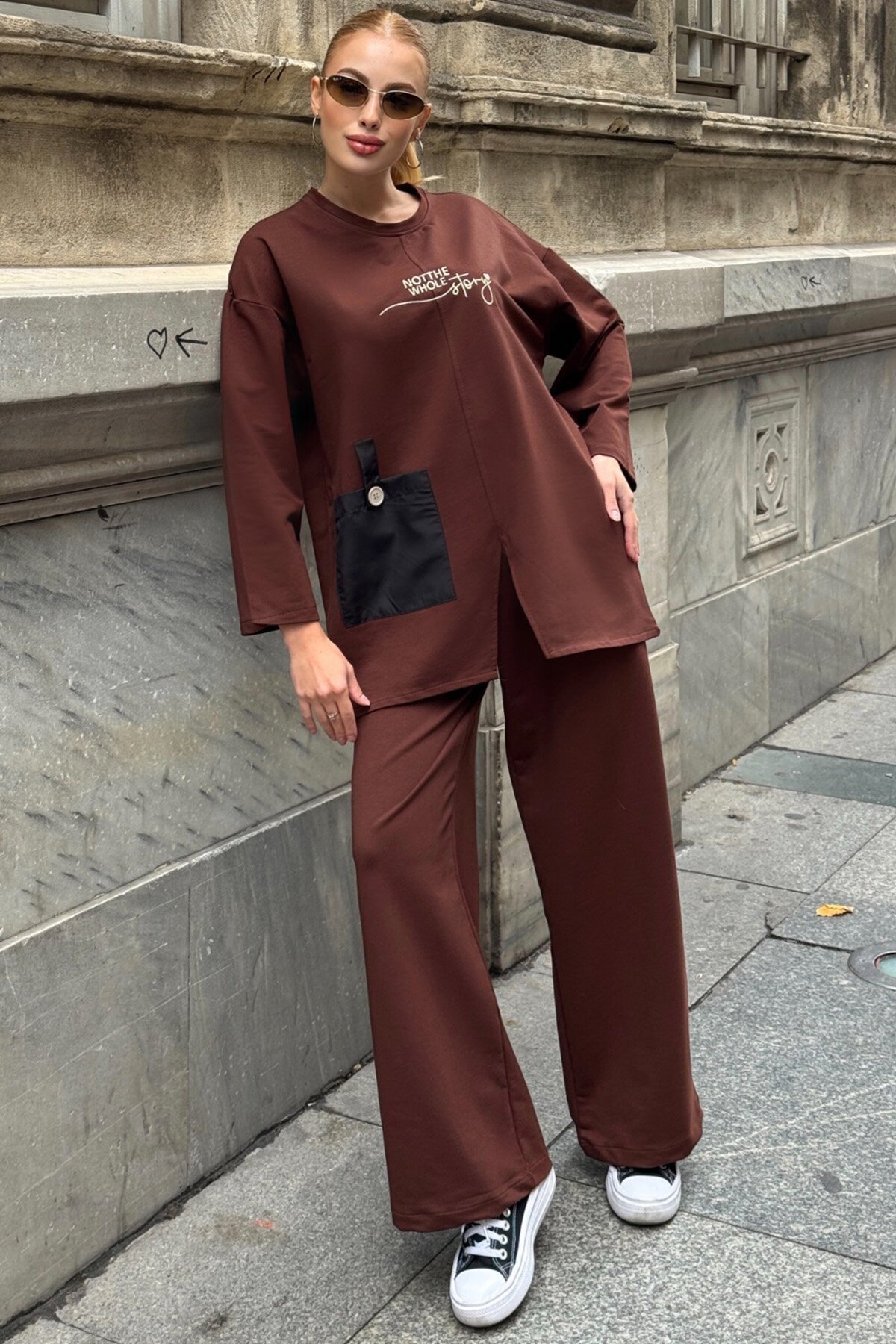 Yazı Baskılı Cep Detaylı Salaş İkili Takım